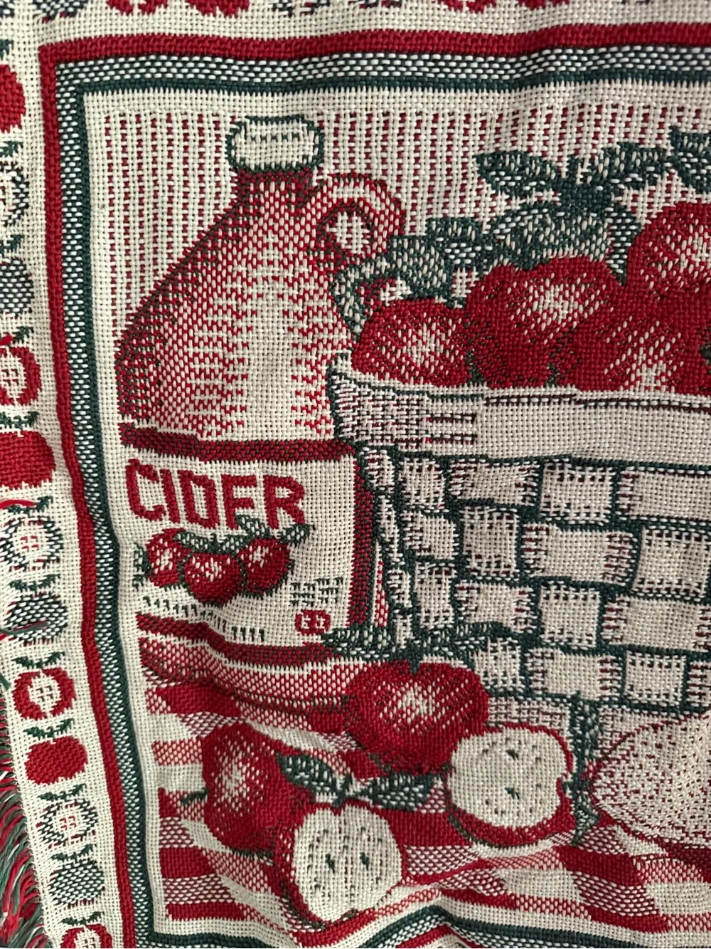 Country Apples Woven Blanket Tapestry Wall Hanging - Red, Cream, Green